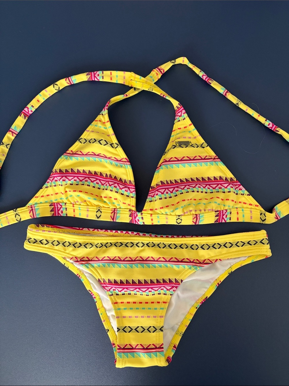 Roxy Yellow Patterned Triangle Bikini